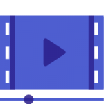 Stylized filmstrip icon with a play button, representing video tutorials.